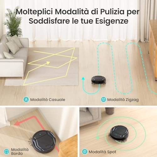 M210P Robot Aspirapolvere 2200Pa Ultra Sottile 7,8cm, Nero