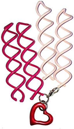 Set of Twistie Twist Spin Pins Spiral Hair Pin Bun Ballet | Brunette + Blonde Bobby Pins Pink (4 Long Hair Pins + Heart Gem)