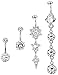 Jstyle 4 Pcs Stainless Steel Dangle Belly Button Rings Navel for Women Curved Barbell Piercing 14G CZ Piercing Set