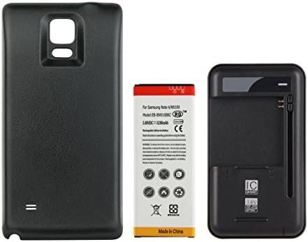 Long Life 8200mAh High Capacity Extended Battery with Black" Extended Battery Cover + External Universal Battery Charger for Samsung Galaxy Note 4, (not Compatible with Note 4 Duos or Edge)
