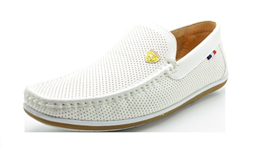 Bruno MARC MODA ITALY BUSH-02 Men's Breathable Perforated Casual Slip On Loafers Driving Moccasin Shoes WHITE SIZE 13