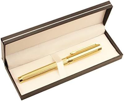 ULIN Ballpoint Pen 0.7mm Rollerball Pen with Fine Point Black Ink, perfect for a gift,Gold Lacquered Brass, Gift Boxed (Gold)