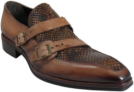 Jo Ghost 2713 Men's Python/Leather Luxurious Pointy Dressy Shoes, Cognac Size 41.5