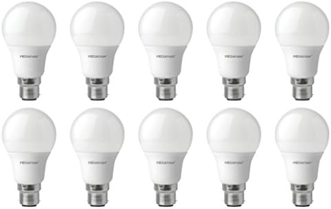 Pack of 10 x Megaman 143362 LED Light Bulb Opal Classic GLS Style 2800K Warm White B22 BC Bayonet Cap - 5.5 Watt + FREE MCD LED Keyring Torch