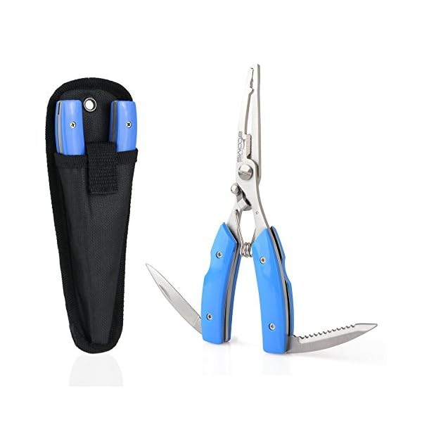 Booms-Fishing-F1-Stainless-Steel-Fishing-Pliers-Resistant-Saltwater-5-in-1-Multi-Function-Cut-Braid-Line-and-Remove-Hooks-Black-Yellow-and-Blue