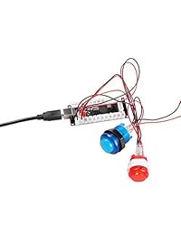 Qenker 2 Jugadores LED Arcade DIY Piezas 2X USB Encoder + 2X Joystick + 20x LED Arcade Botones para PC, MAME, Raspberry Pi, Windows