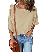 luvamia Women Casual Tops Ruffle Bell Sleeve Crewneck Loose Summer Blouse Shirts