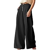 chouyatou Women's Summer High Waisted Cotton Linen Palazzo Wide Leg Casual Pants with Pockets