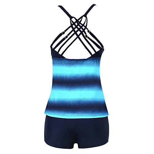 ASERTY Women's Swim Top Two Pieces Plus Size Gradient Tankini Bikini Swimwear Swimsuit Bathing Suit Blue