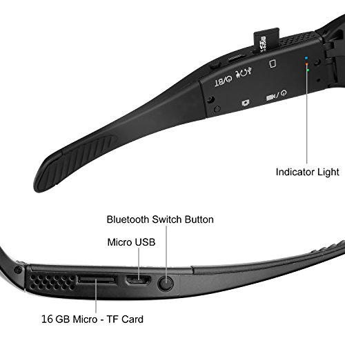 Forestfish 720P HD Camera Audio Sunglasses with Bluetooth Headset 16GB TF Card Video Recorder Sunglasses with Camera for iOS Android Phones Polarized Sunglasses Polarized Lens, Black +3 Color Lenses - Thumbnail 2