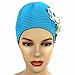 BEEMO Latex Swimming Cap for Women, Swim Cap for Long Hair or Short Hair, Bath & Swim Caps to Shield Hair from Damage, Use as Large Shower Cap, Light Blue Swimming Cap with White Flowers