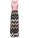 Amborido Women Boho Chevron Striped Print Summer Sleeveless Tank Long Maxi Party Dress Large Size Pink