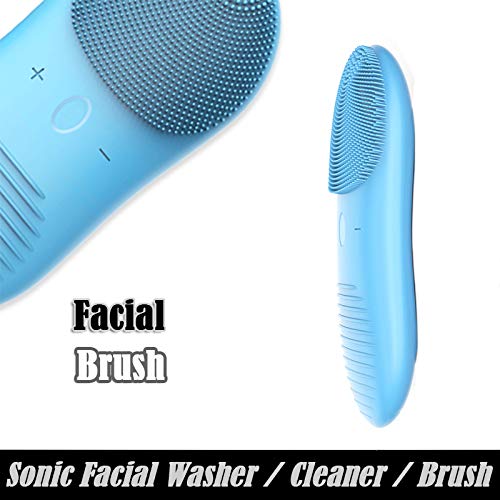 Automatic Facial Cleansing Brush Wireless Charging Electric Waterproof Silicone Facial Brush with 12 Speeds for Deep Cleansing, Gentle Exfoliating, Anti-Aging Skin Care, Massaging-Blue