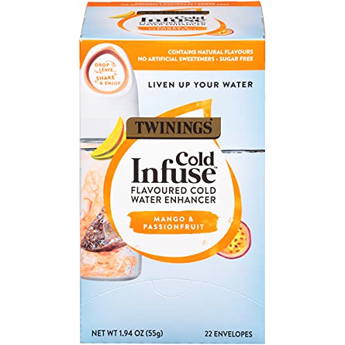 TWININGS COLD INFUSE FLAVORED WATER ENHANCER, MANGO & PASSIONFRUIT, ORANGE, 22 COUNT (PACK OF 1), ENJOY HOT OR ICED