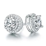 Outop Stud Earrings for Women18K White Gold Plated Round Cubic Zirconia Stainless Steel Anti-Allergy Earrings
