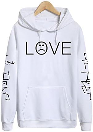 Albina Collins LIL Peep Love Sweatshirt Men Women Casual Pullover Hip Hop Rapper Hoodies Sad Face Boys Hoody White L