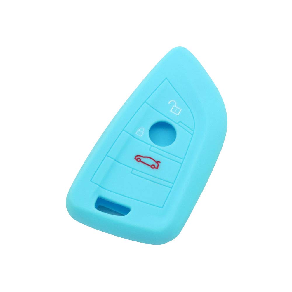 BROVACS Silicone Cover Protector Case Holder Skin Jacket Compatible with BMW X5 X6 X1 5 7 Series 3 Button Smart Remote Key Fob CV9906 Light Blue — image 1