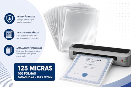 200 Folhas Plástico Para Plastificação A4 125mic 220x307mm