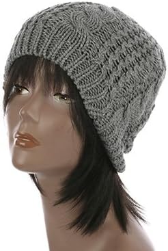 Cable Knit Winter Beanie Hat and Cap, One Size, Grey