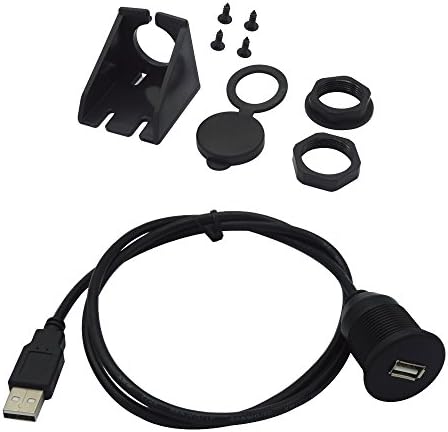 BITOO USB Male to Female Extension Flush Panel Mount Cable 28mm Flush Mounting Hole Diameter Dimensions for Car 3.3 Feet Length with Mounting Bracket (1M)