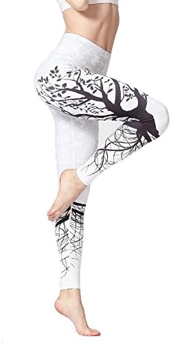 Mannerg Digital Printing Yoga Pants Quick Dry Fitness Printing Pants,Large,Hk201LeavesWhite