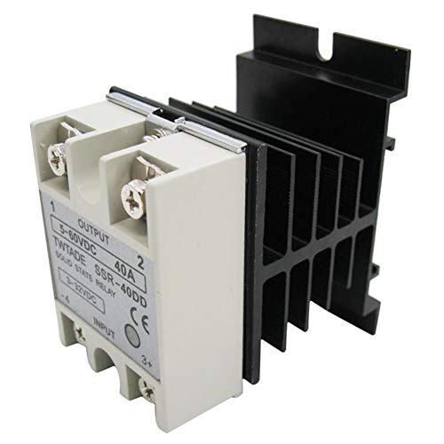 TWTADE SSR-40 DD 40A DC 3-32V to DC 5-60V SSR Solid State Relay + Heat Sink
