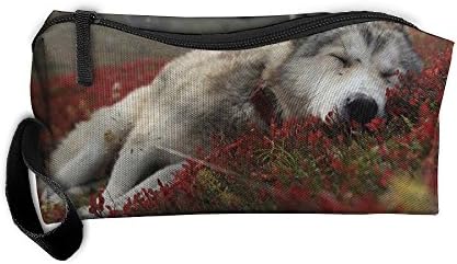 Fashion Animals Wolf Wolves Canines Fur Sleep Canvas Travel Toiletry Organizer Pencil Case Hanging Householder Makeup Bag