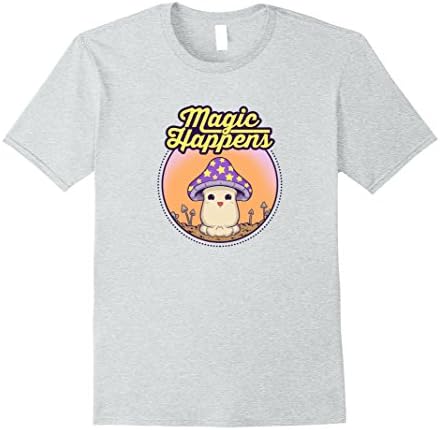 Men's Magic Happens Funny Morel Mushroom Shirt Large Heather Grey