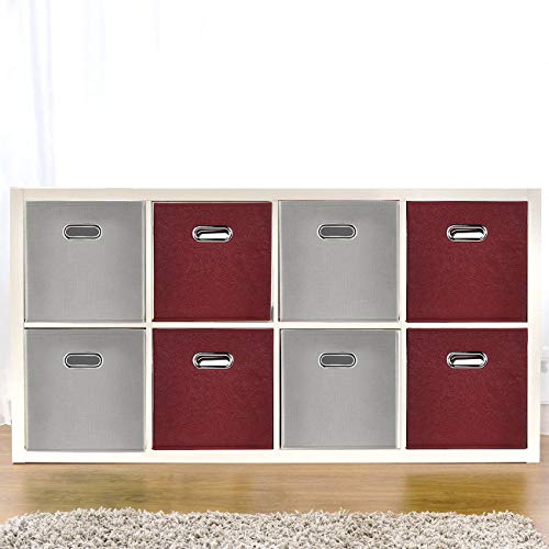 IKEBANA Embossed Claret Red Foldable Cube Storage Bins 11 inch,Fabric