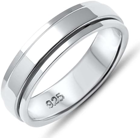 5mm Plain Spinning Mens Wedding Band .925 Sterling Silver Size 10