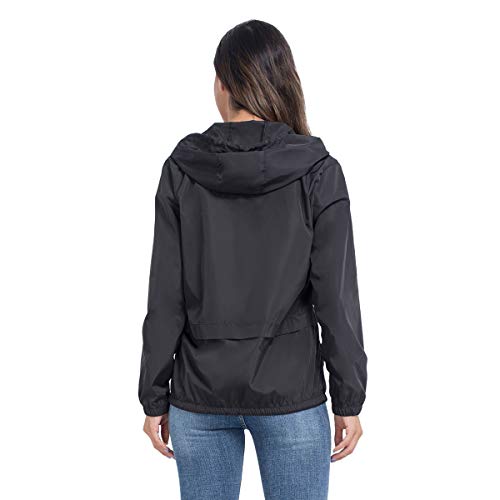 JTANIB Women's Lightweight Packable Waterproof Hooded Rain Jacket S-XXL Black - Thumbnail 3