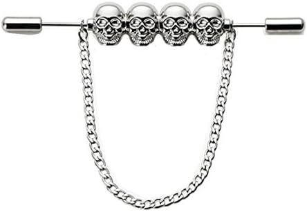 MGStyle Boutonniere Lapel Pin Chain Brooch For Men - Skull - Silver Tone - Alloy