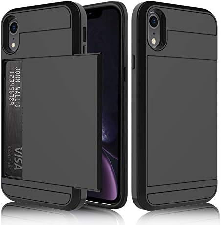 USHAWN Compatible iPhone XR Case, Hybrid Slim Armor Wallet Shockproof Anti-scratch Hard Card Slot Holder Protection Case Cover Compatible with iPhone XR 6.1 inch (Black)