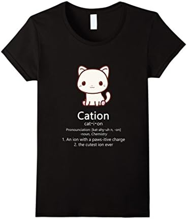 Womens Cute Science Cat T-Shirt Cation Chemistry Pawsitive Element Small Black