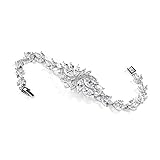 Mariell Gorgeous Cubic Zirconia Wedding Bracelet with Marquis-Cut CZ Cluster - Real Platinum Plated