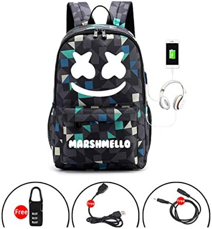 Anti Theft Luminous School Bag Sport Backpack Hiking Daypack+Lock+Interface Cable+USB Cable Gift for Kids Students D