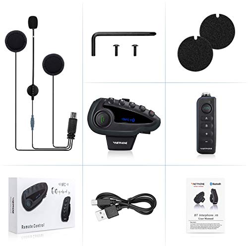 V8S 5 Riders Helmet Intercom Systems with Advanced Noise Cancellation and Remote Control Handle,Motorcycle Bluetooth Headset with FM Radio and NFC Call Answer Reject,Range up to1200M - Thumbnail 6