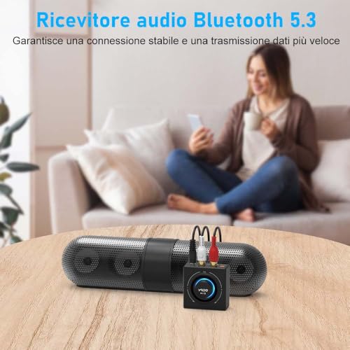 YMOO Bluetooth 5.3 HiFi Audio Receiver for Stereo System, 3.5mm RCA Jack, Wireless Range of 100 Feet, Aux Adapter for Tablet/Smartphone/PC/Laptop/Headphones
