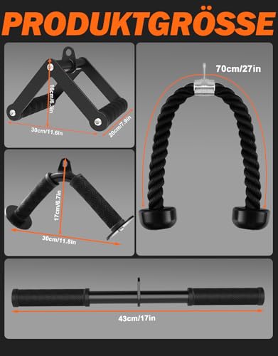 Fitarc Kabelmaschinen-Zubehör Set, Lat Pulldown Zubehör für Heimfitnessgeräte, Trizeps-Zuggriff für Heimfitness-Zubehör, Lat Pulldown Stange und Trizepsseil für Kabelmaschine