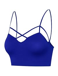 Re.Born Womens Seamless Crisscross Front Strappy Cutout Cage Crop Top Bralette Bra with Removable Pad [S-3XL][1-4 Sets]