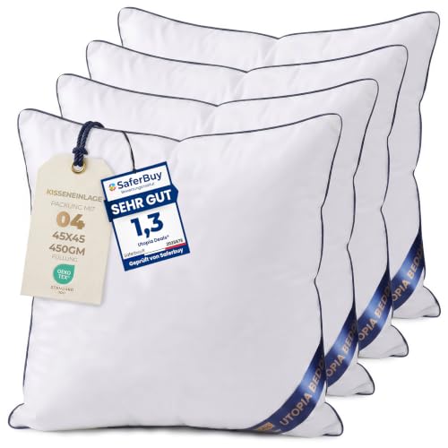 Kissen 45x45 cm 4er Set, Kissenfüllung für Bett und als Dekokissen, Sofakissen, Zierkissen für Couch (Weiß)