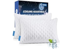 Cooling Side Sleeper Pillow for Neck and Shoulder, Luxury Shredded Memory Foam Curved Bed Pillows for Sleeping Set of 2- Adju