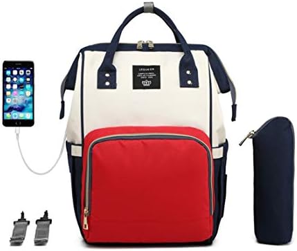 LEQUEEN Diaper Bag Multi-Function Baby Diaper Backpack Nappy Bags, Mom Dad Travel Backpack Large Capacity Baby Bags (USB Charging Port - Red & White)