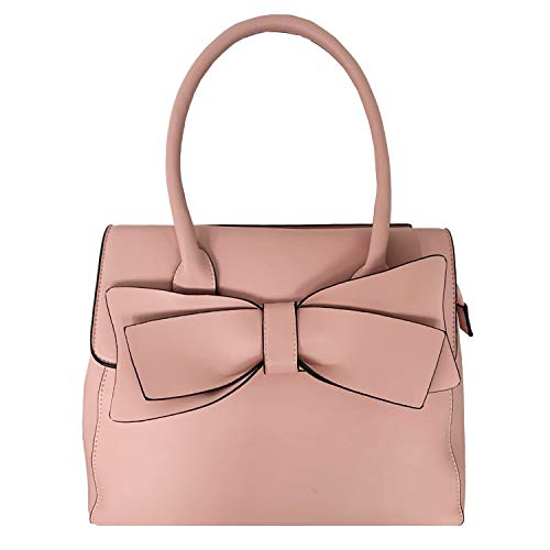 Women Handbag 2 Pcs Set Big Bow-Knot PU Leather Top Handle Bag Designer Tote Bag Clutch Wallet Set for Ladies (B-Pink)