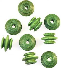 Ridged Wooden Beads Green Qty 100
