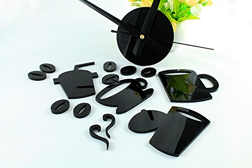 URToys Coffee Cups Beans 3D DIY Wall Clock Acrylic Stickers Quartz Modern Home Decoration Retro Kitchen Wall Clock Silent Watch Decals