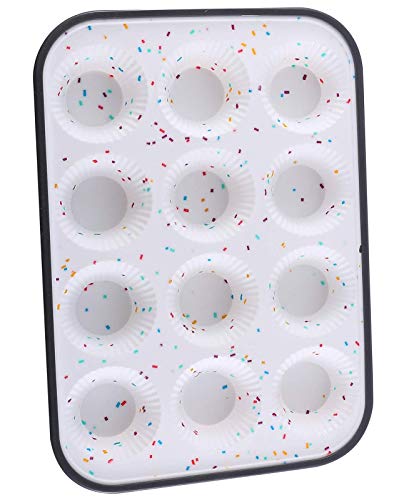 Silicone Muffin Pan,Regular 12 Cups Cupcake Baking Pan, Stainless Steel metal frame inside, BPA Free Dishwasher - Microwave Safe