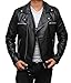 Motorcycle Leather Jacket Men - Black Real Mens Leather Jackets for Biker | M