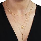 Sandistore Gold Multilayer Starfish Sequins Pendant Chain Statement Necklace