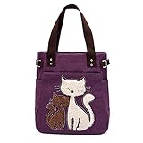 Back to School Supplies Essentials 2016 Valentoria Cute Cat Design Multifunction Women's Canvas Zipper Closure Handbag Shoulder Lunch Tote Bag with Large Capacity Best Gifts for Teen Girls (Purple)